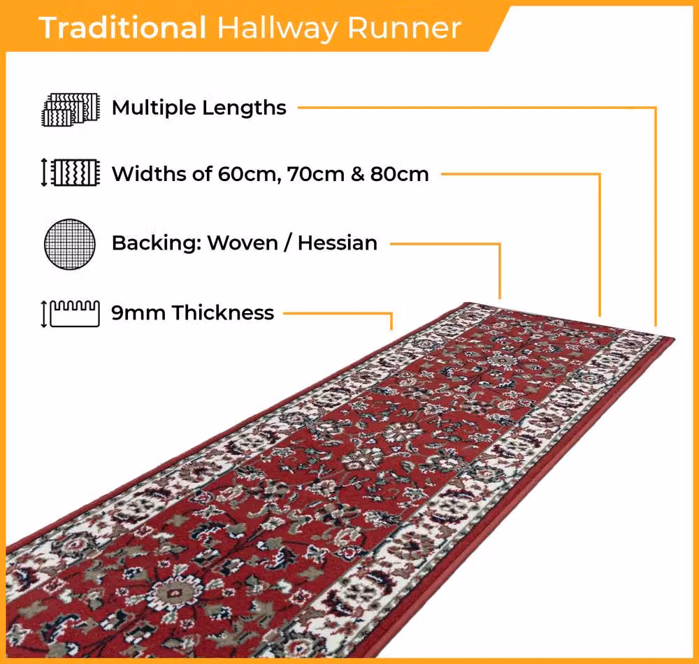 runrug Traditional Red Hallway Carpet Runner Rug, W/D/H: 80 x 270 cm – 2