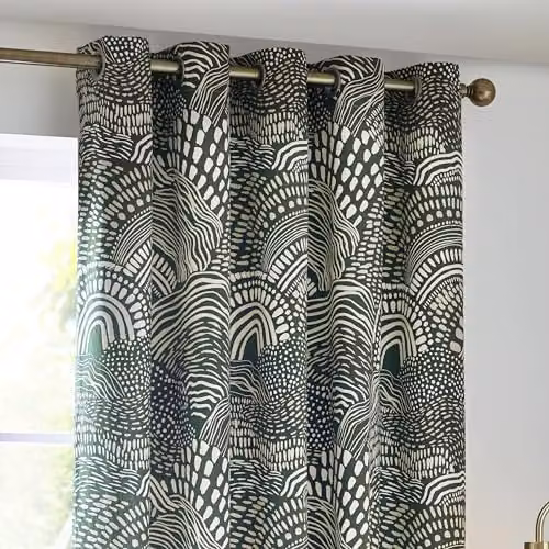 HOEM Nola Abstract Geometric Room Darkening Eyelet Curtains in Green, Width: 117 cm, Height: 137 cm – 2