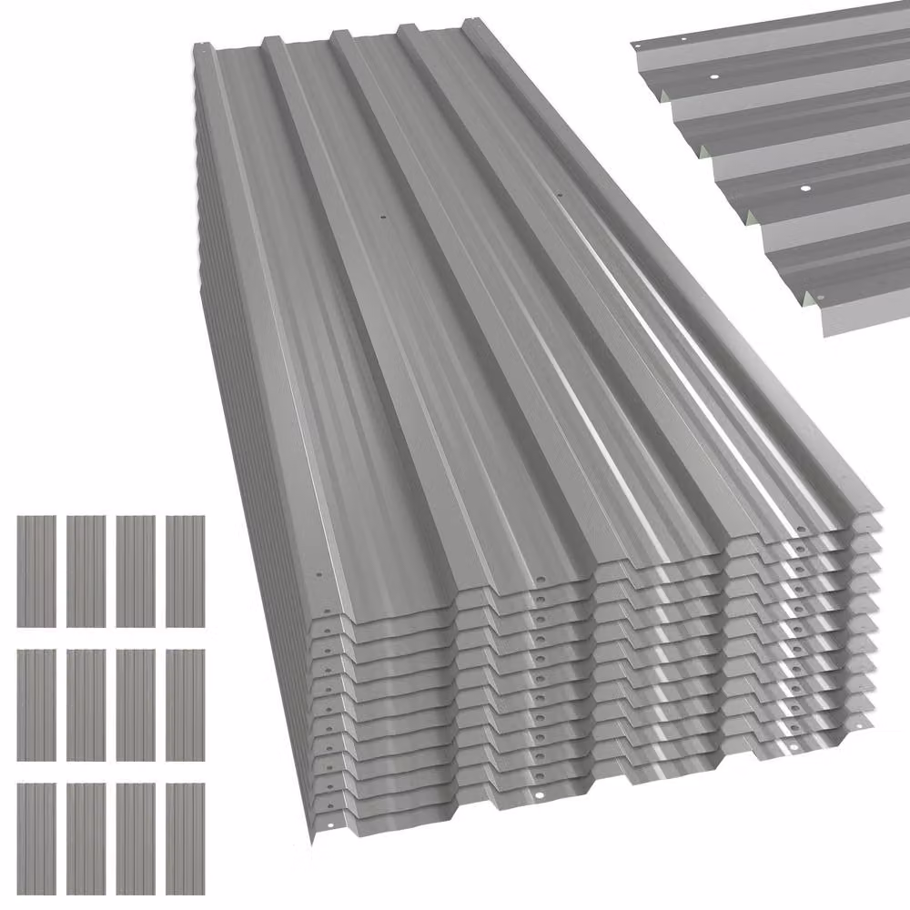 STILVORA Grey Galvanised Steel Roof Sheet Panels, Set of 12 – 3