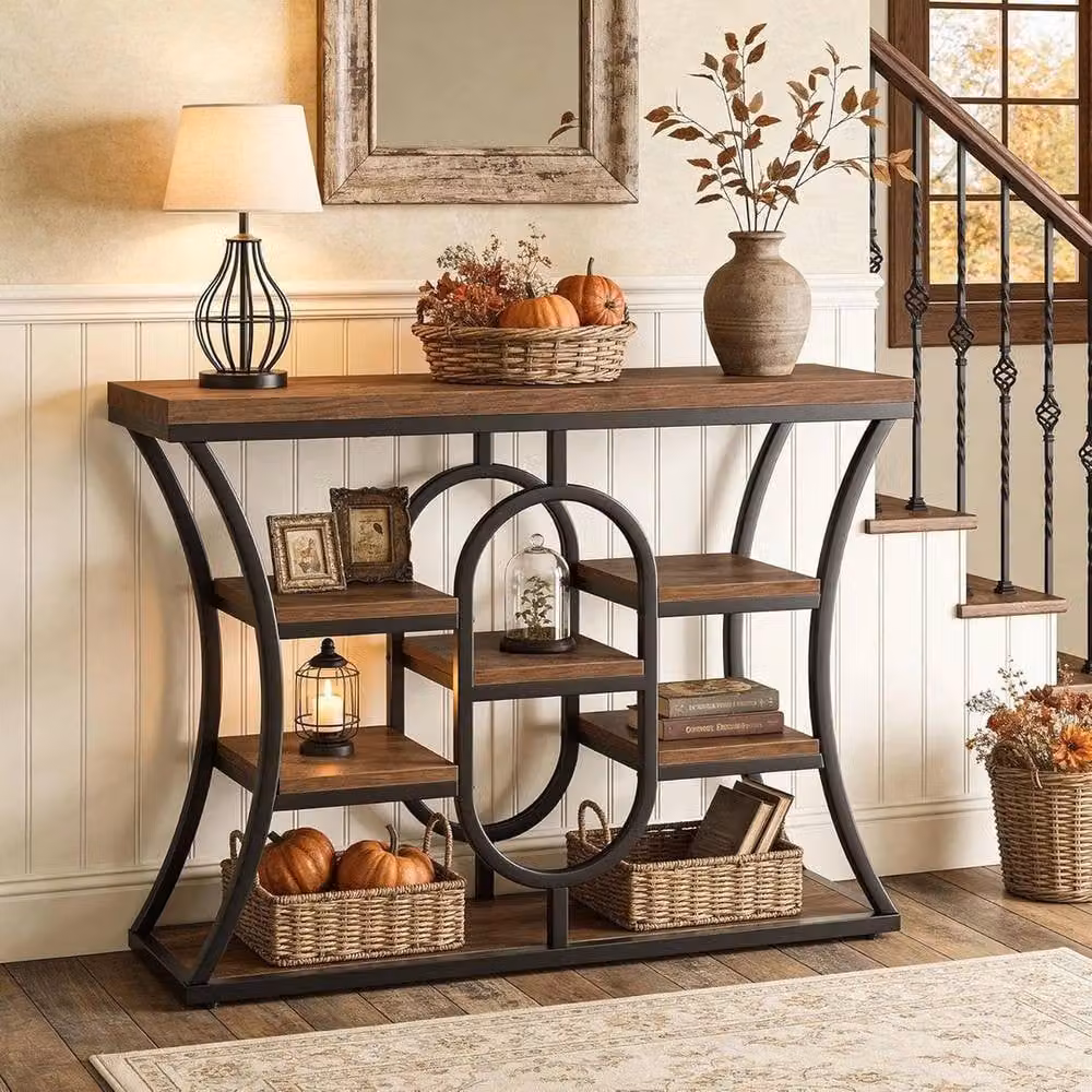 VOGREX Industrial Narrow Console Table in Brown – 5