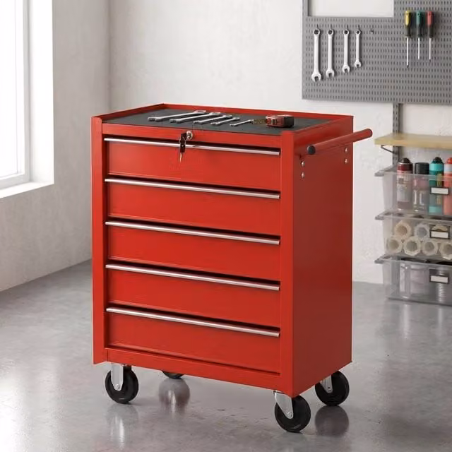STILVORA 5 Drawer Metal Tool Chest on Wheels with Lockable Design in Red – 1