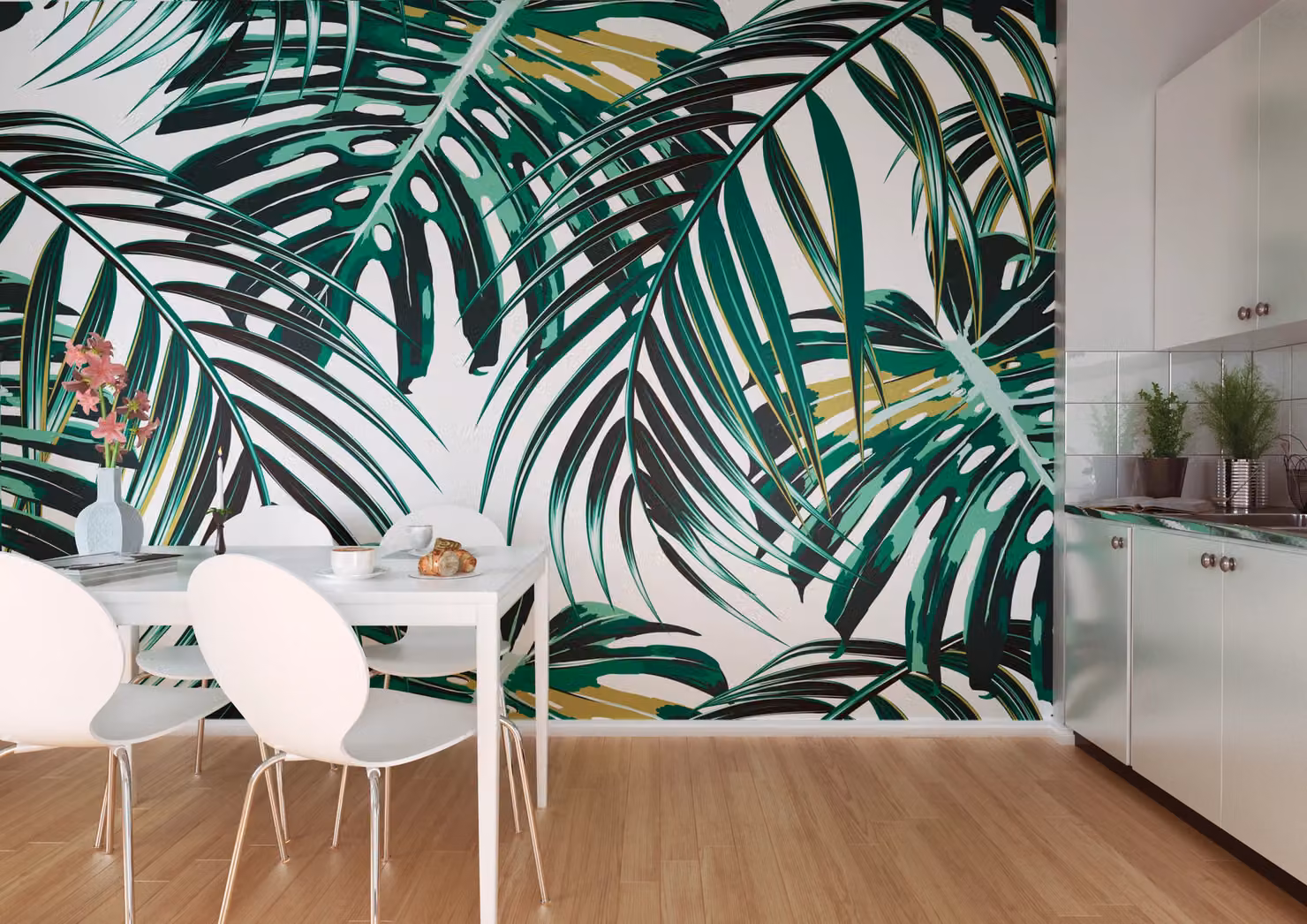 Origin Murals Tropical Leaves Floral Wall Mural in Green, W: 300 cm, H: 240 cm – 3