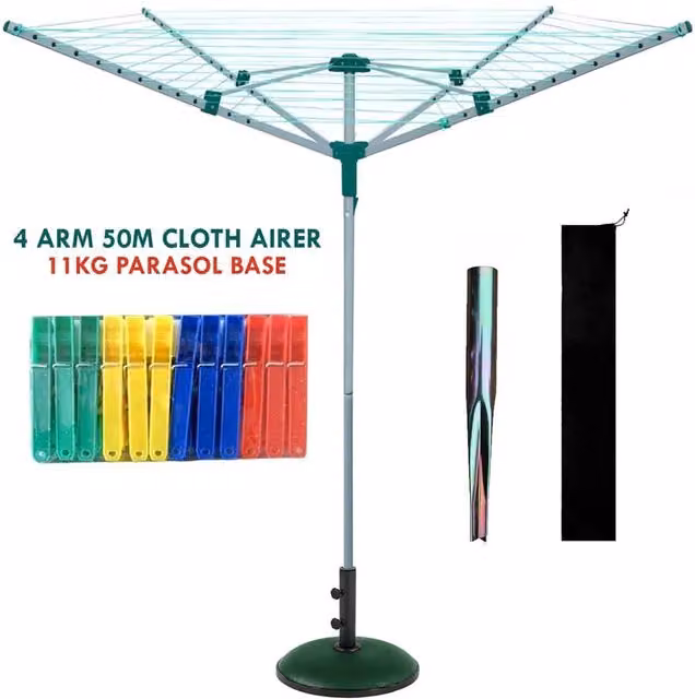 Nordara 4 Arm Rotary Airer Outdoor Washing Line with Base in Green, Height: 181 cm, Diameter: 100 cm