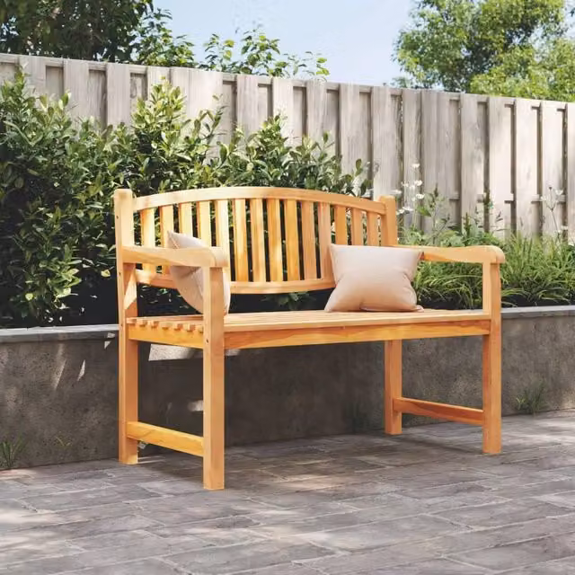 Berkfield Home Garden Bench in Brown Solid Teak Wood, W/D/H: 114 x 59 x 87 cm
