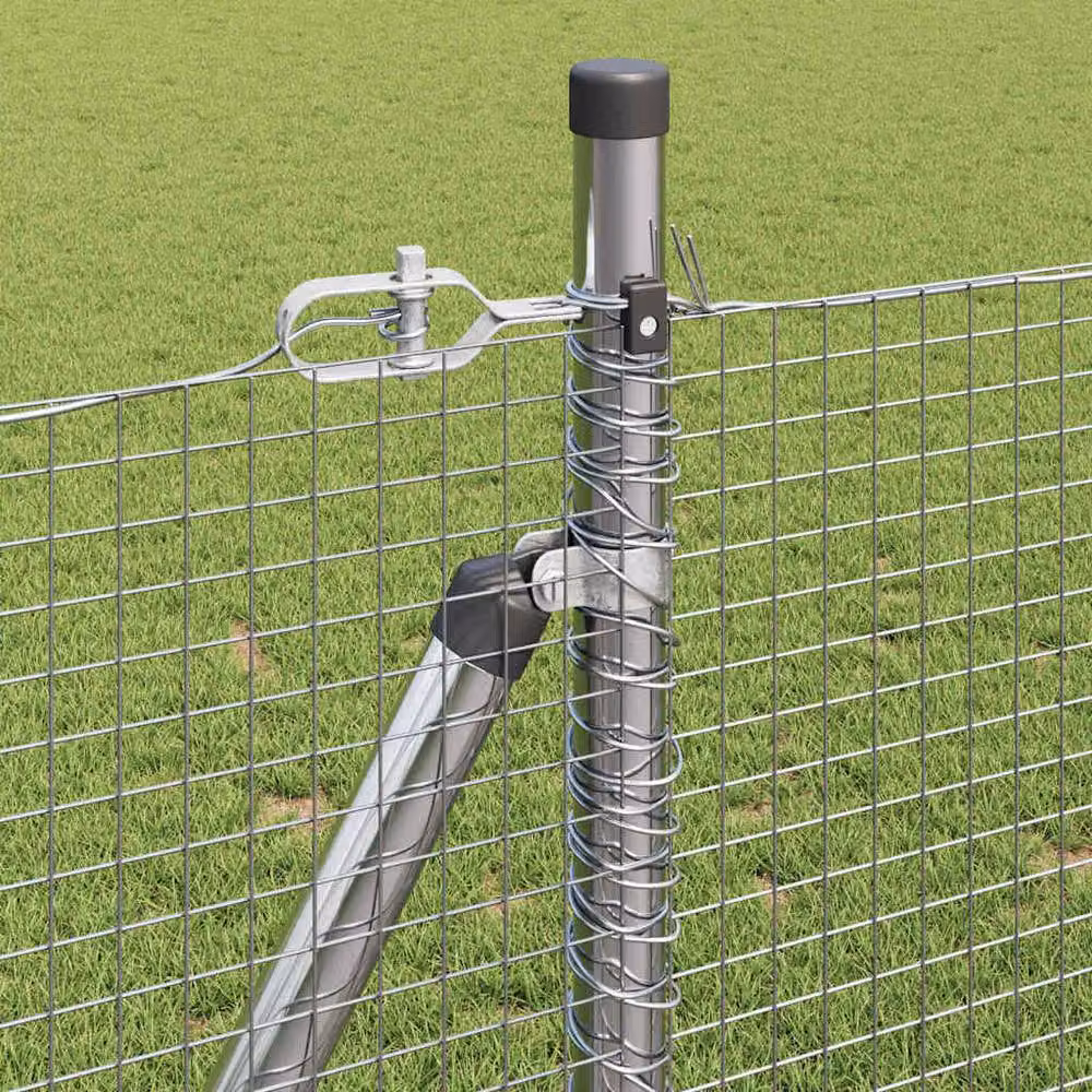 Berkfield Home Single-Bar Welded Wire Fence with 13 Flanged Posts, Galvanised Steel, Silver, 0.8 x 50 m – 3