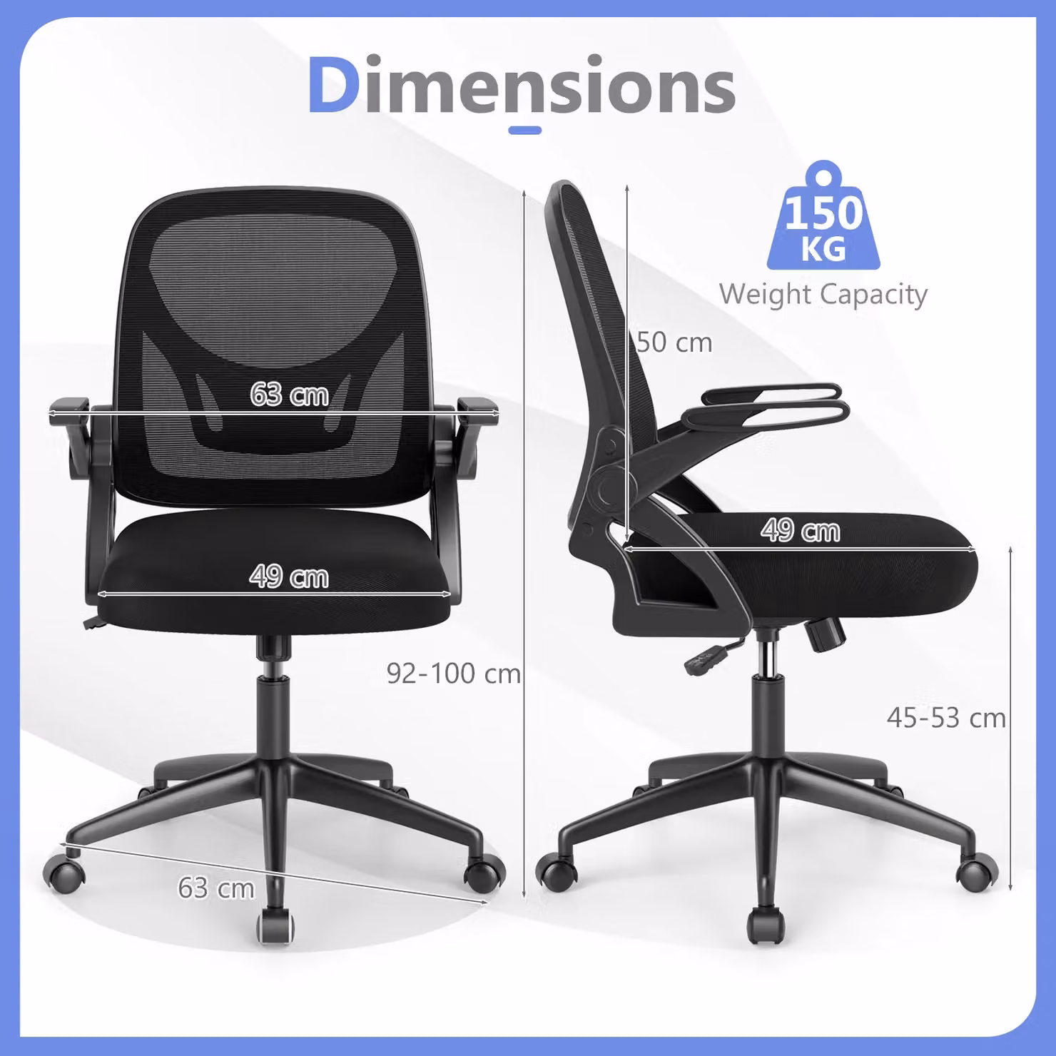 Gymax Black Fabric Swivel Mesh Office Chair with Adjustable Height and Flip-up Arms – 2