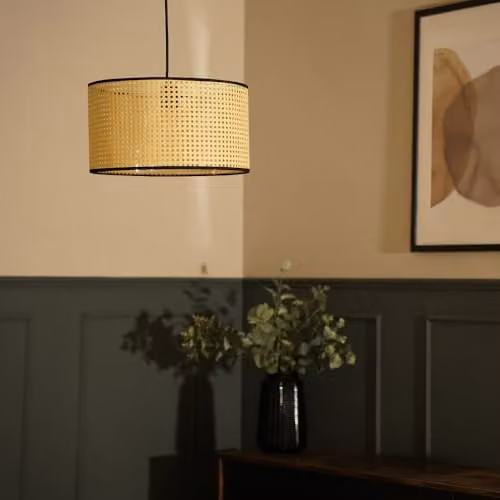 ValueLights Reni Modern Natural Rattan Cylinder Ceiling Lamp Shade in Beige and Black, Width: 35 cm – 3