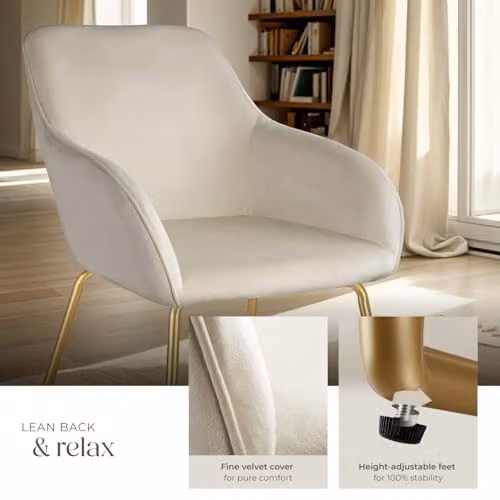 tectake Set of 6 Jeane Dining Chairs in Cream Velvet-Look with Gold Metal Cantilever Frames – 3