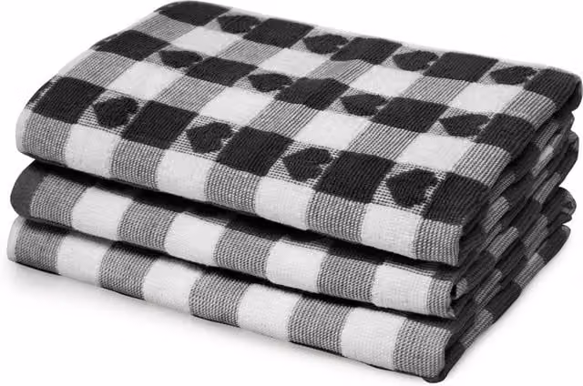 Velosso Black Hearts Check Cotton Jacquard Tea Towel
