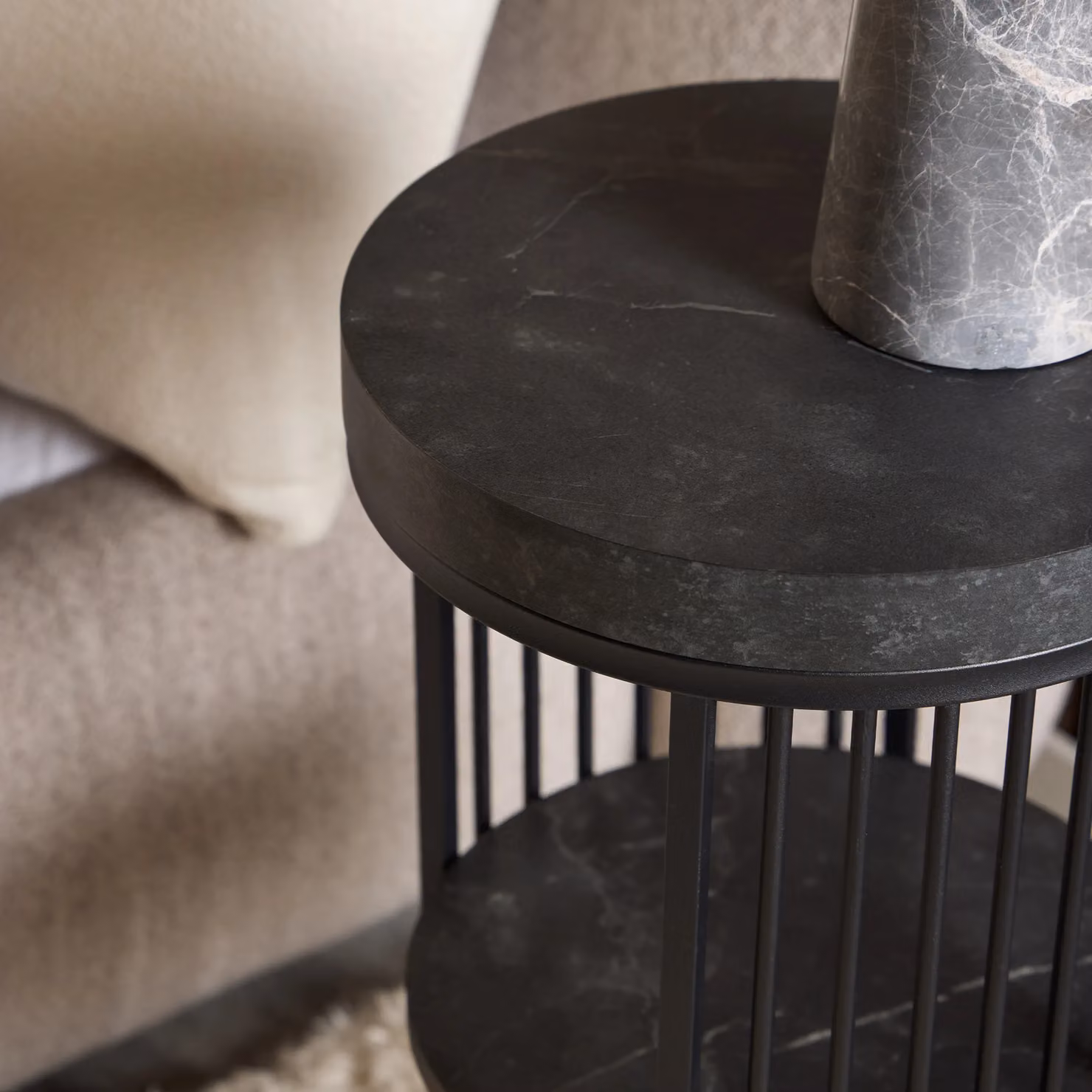 Furniture To Go Strington Round Bedside Table with 1 Shelf in Matt Black – 4