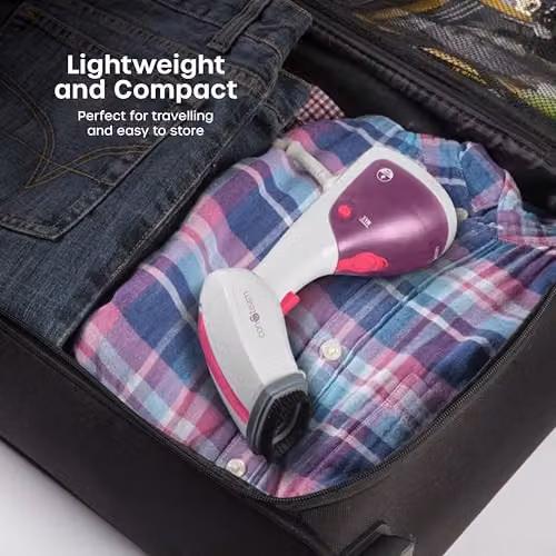 Swan Handheld Garment Steamer with Brush Attachment in White and Pink – 3