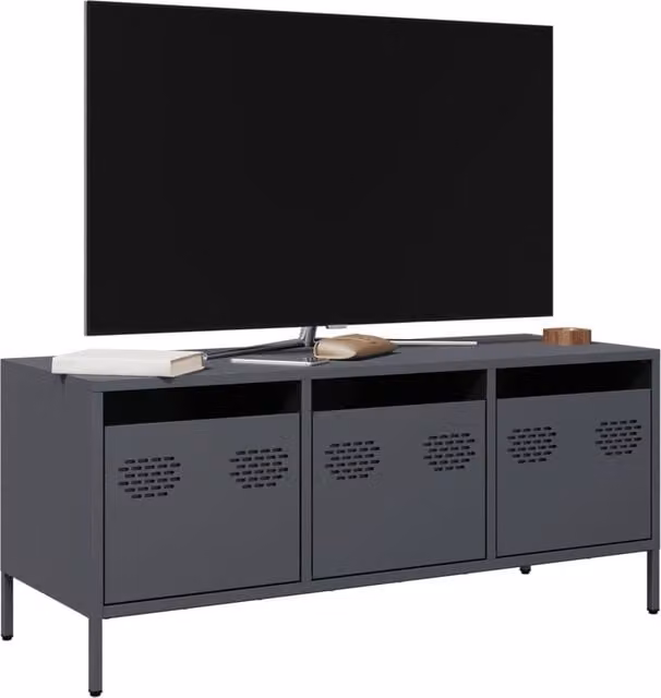 Berkfield Home Anthracite TV Cabinet in Black Cold-rolled Steel, W/D/H: 101.5 x 39 x 43.5 cm
