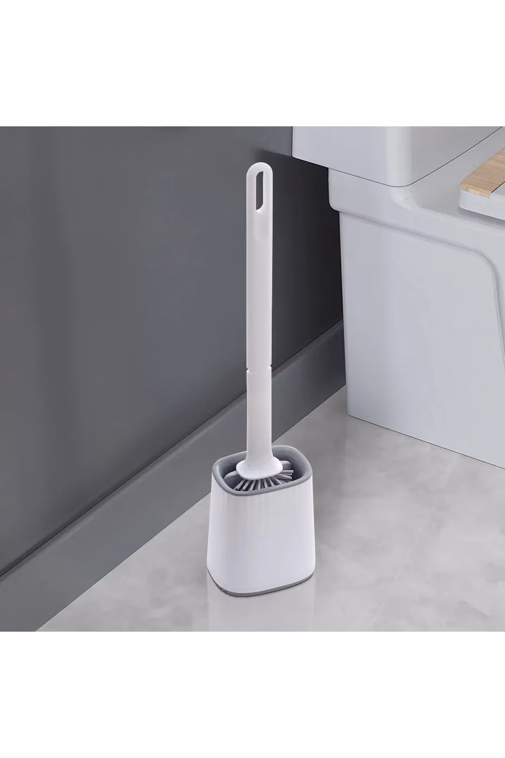 Living and Home Flexible Silicone Toilet Brush and Holder with Detachable Handle, White – 1
