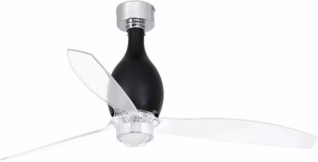 Faro Mini-Eterfan LED Ceiling Fan in Black and Transparent with DC Motor and Remote Control, 3000K Warm White