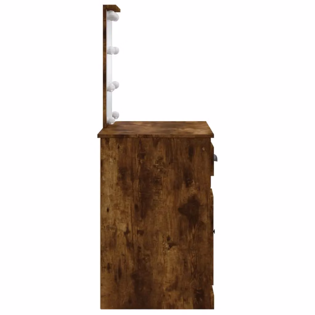 Berkfield Home Dressing Table with LED Lights in Smoked Oak Brown, W/D/H: 90 x 42 x 132.5 cm – 3