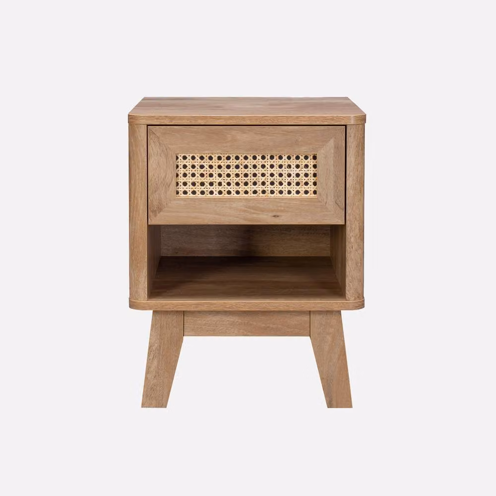 sweeek Set of 2 Wood Effect and Rattan Bedside Tables in Brown, W/D/H: 39 x 30 x 49 cm – 2