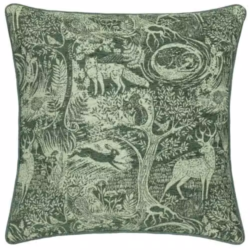 Winter Woods Green Chenille and Polyester Filled Square Cushion W/D/H: 50 x 50 x 50 cm