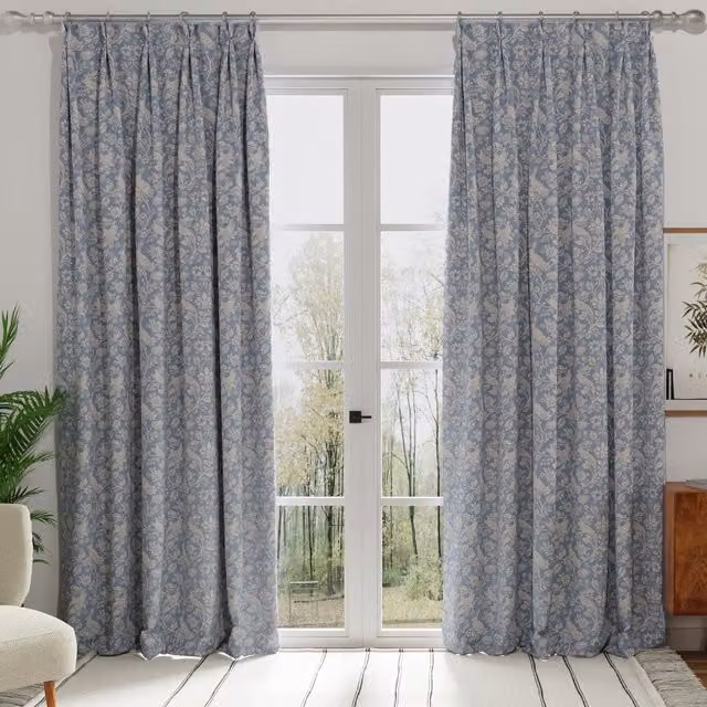 Terrys Made to Measure Blackout Fabric Curtain Panel in Blue Floral Retro Animal Print