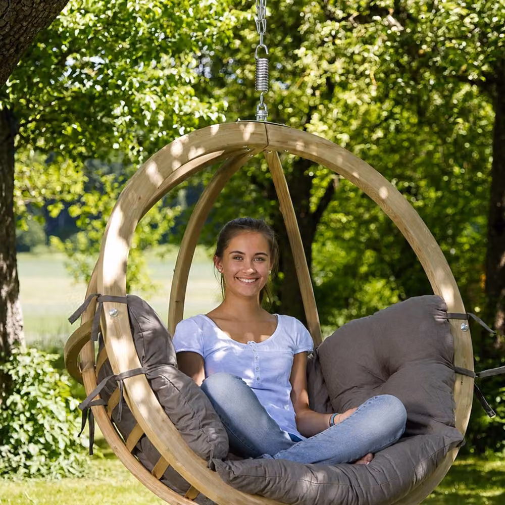 Amazonas Globo Single Hanging Egg Chair in Taupe with Spruce Wood for Indoor and Outdoor Use – 5