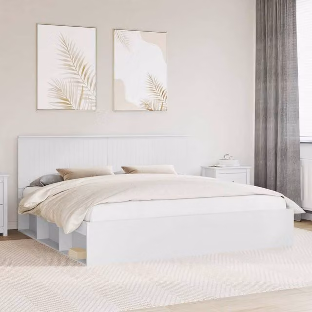 Berkfield Home Modern White Bed Frame with Headboard in Solid Pine Wood, 200 x 200 cm