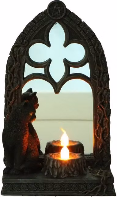 Nemesis Now Magic Mirror Cat Figurine, Black, Height: 21.5 cm