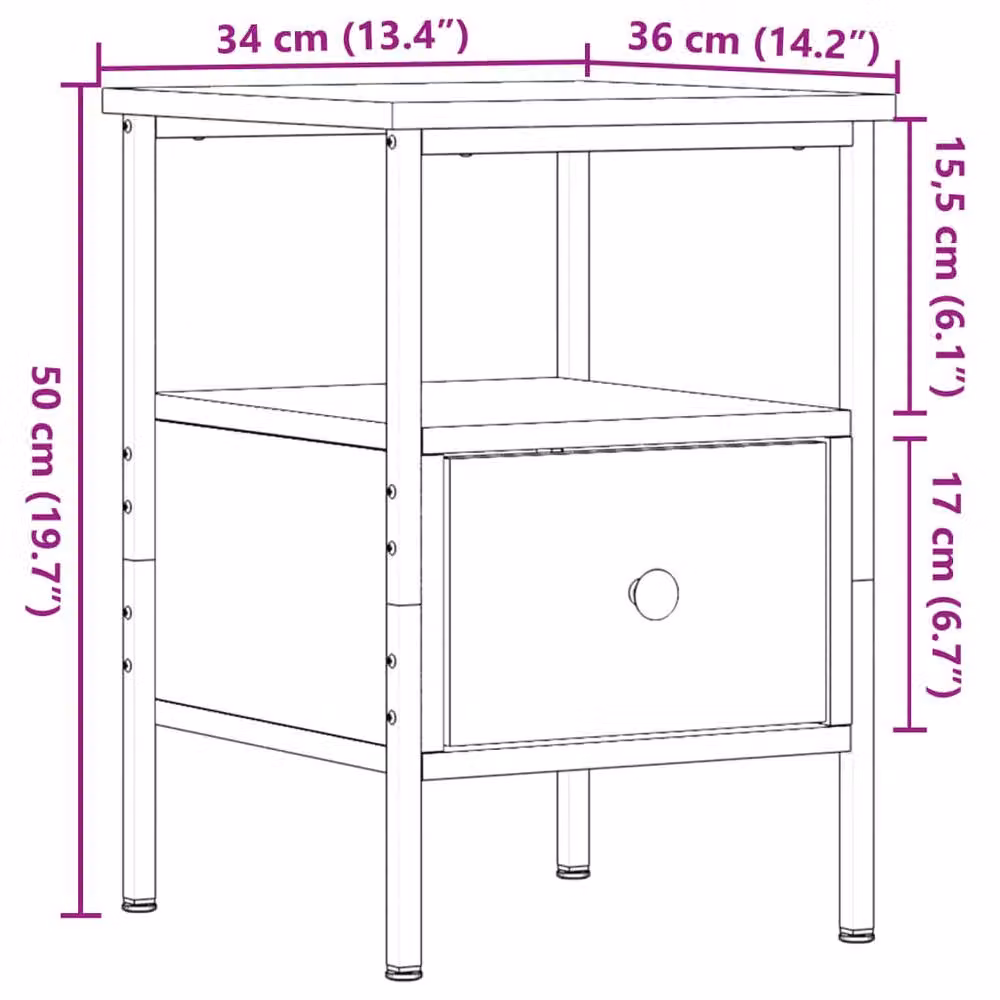 Berkfield Home Durable Bedside Cabinet in Brown Old Wood, W/D/H: 34 x 36 x 50 cm – 4
