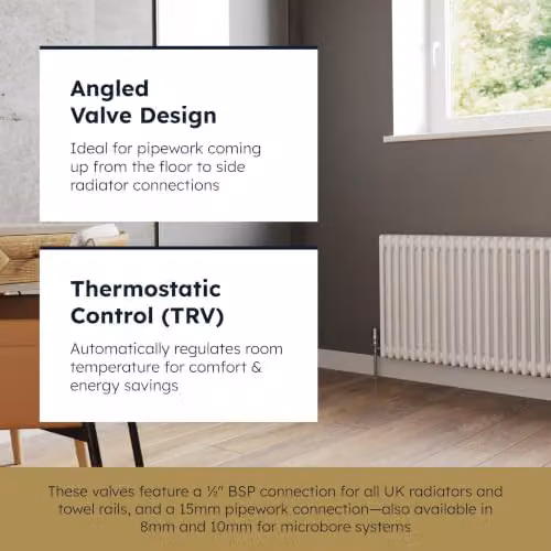 UK Radiators Talus Bold Angled Thermostatic Radiator Valve and Lockshield Set in Polished Silver Nickel – 3