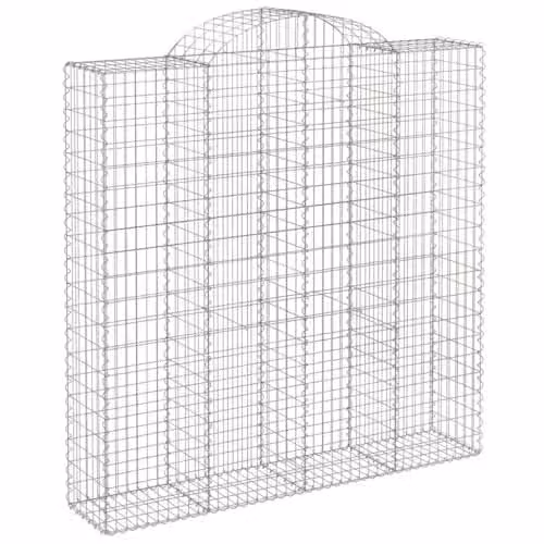 vidaXL Arched Gabion Baskets, 9 Pieces, Silver Galvanised Steel, W: 200 cm, D: 50 cm, H: 200-220 cm
