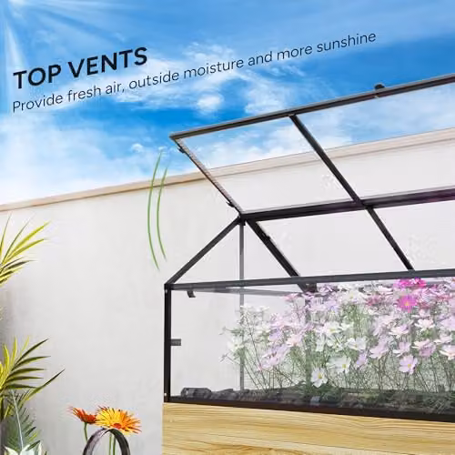 Outsunny Raised Garden Bed with Polycarbonate Cold Frame Greenhouse in Sand – 4