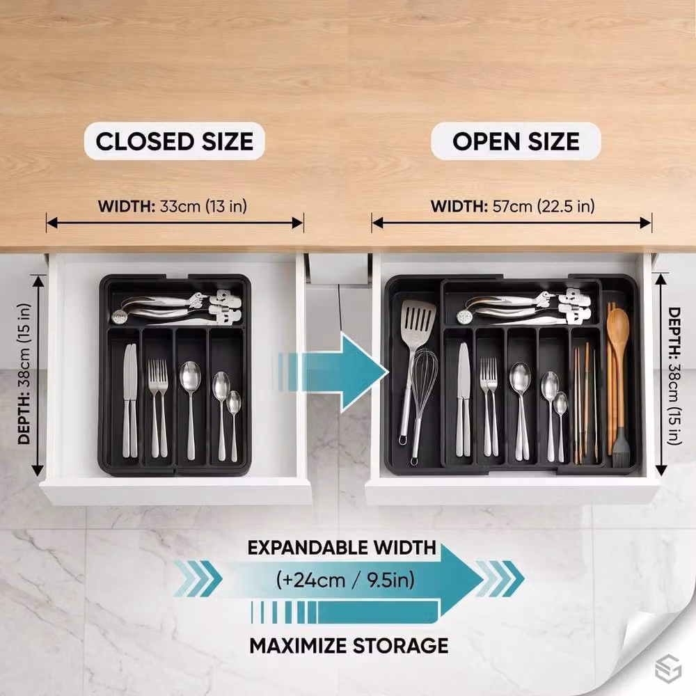 Havendro Extendable 8 Section Plastic Kitchen Cutlery Tray in Black – 2