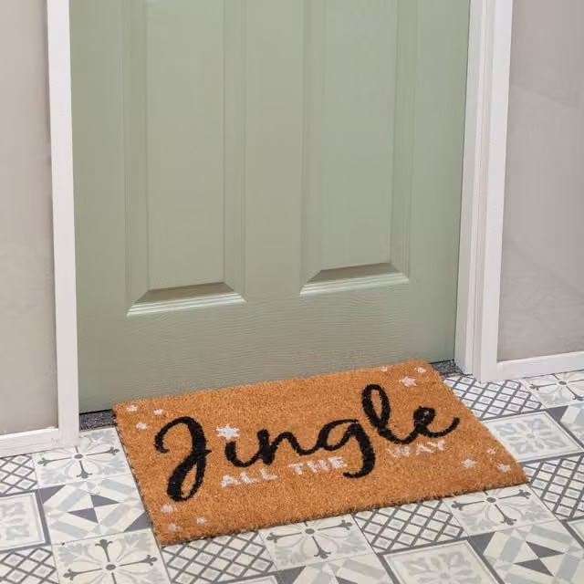 Samuel Alexander Jingle All The Way Christmas Coir Doormat, Brown and White, W: 60 cm, D: 40 cm, H: 1 cm – 1