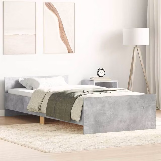 Berkfield Home Modern Bed Frame with Headboard in Grey, W: 80 cm, L: 200 cm