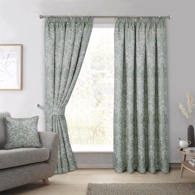 Sundour Green Floral Pencil Pleat Fabric Panel Curtains, Height: 229 cm