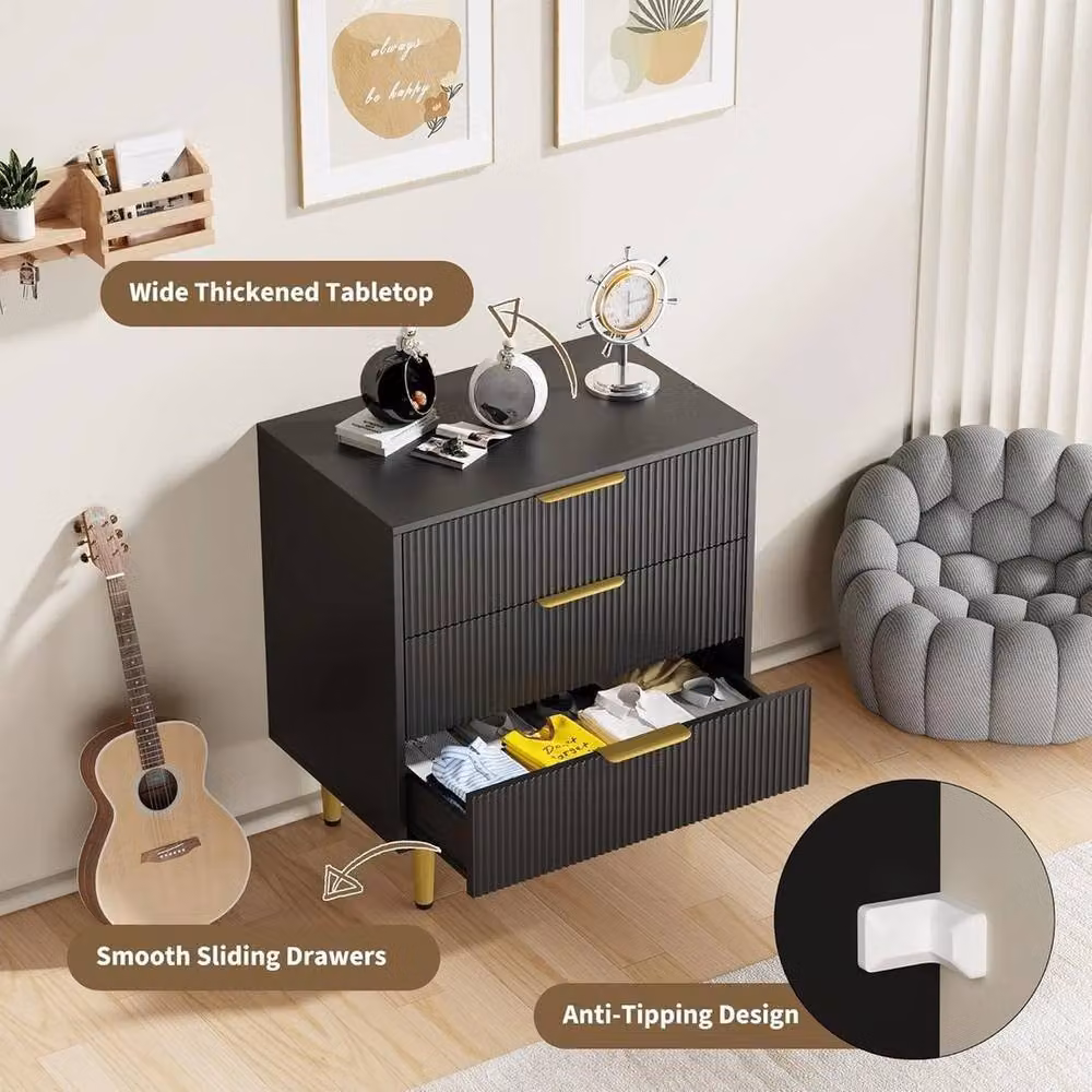 KORVIXA 3-Drawer Chest of Drawers Storage Organiser in Black and Gold – 4