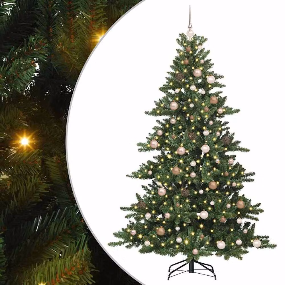Berkfield Home Artificial Hinged Green Christmas Tree with 300 LEDs, Height: 210 cm – 2