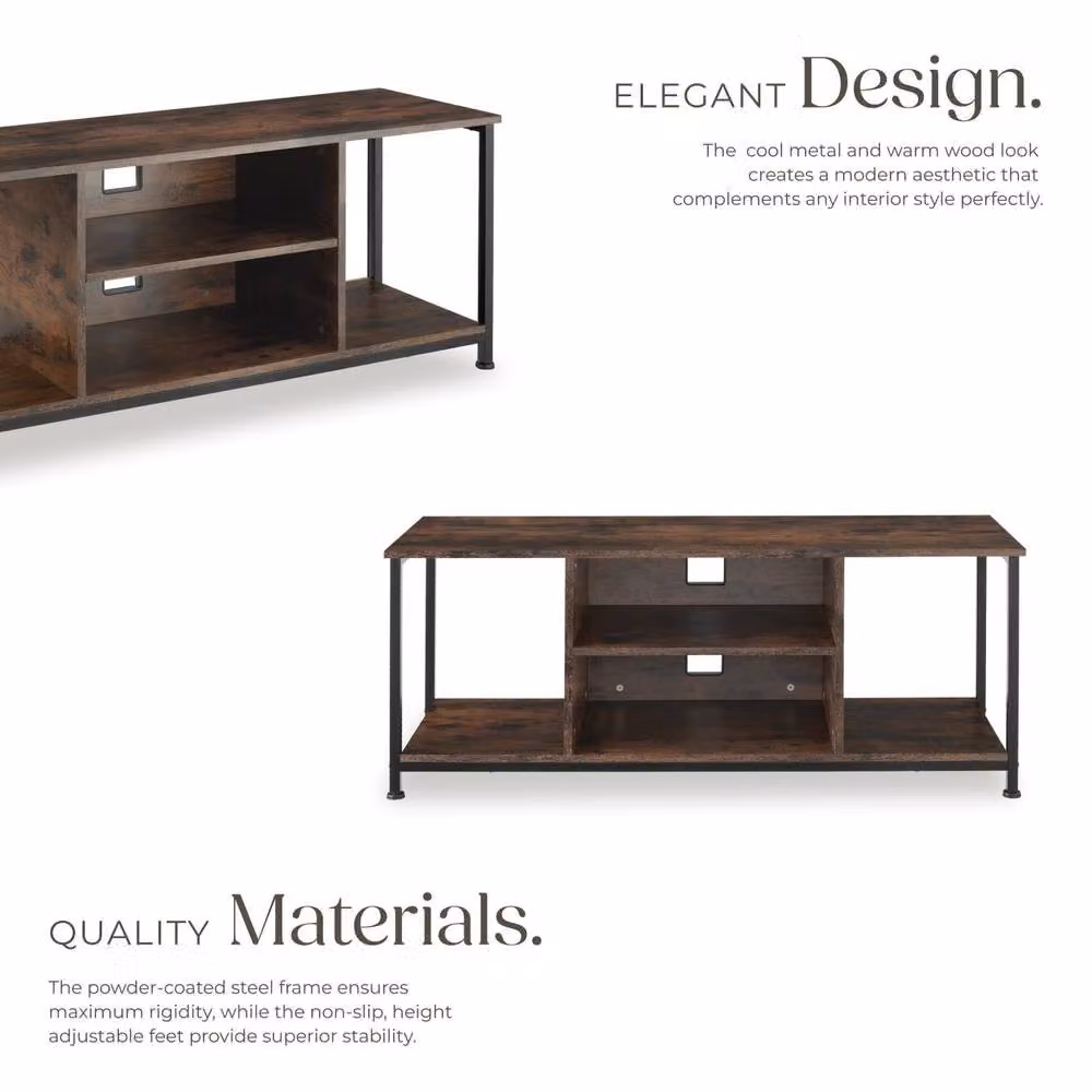 tectake TV Stand Lowboard Cabinet in Brown with 4 Compartments and Adjustable Shelf, Width: 110 cm – 3
