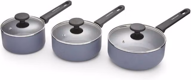 Morphy Richards 3-Piece Ceramic and Aluminium Saucepan Set, Grey – 4