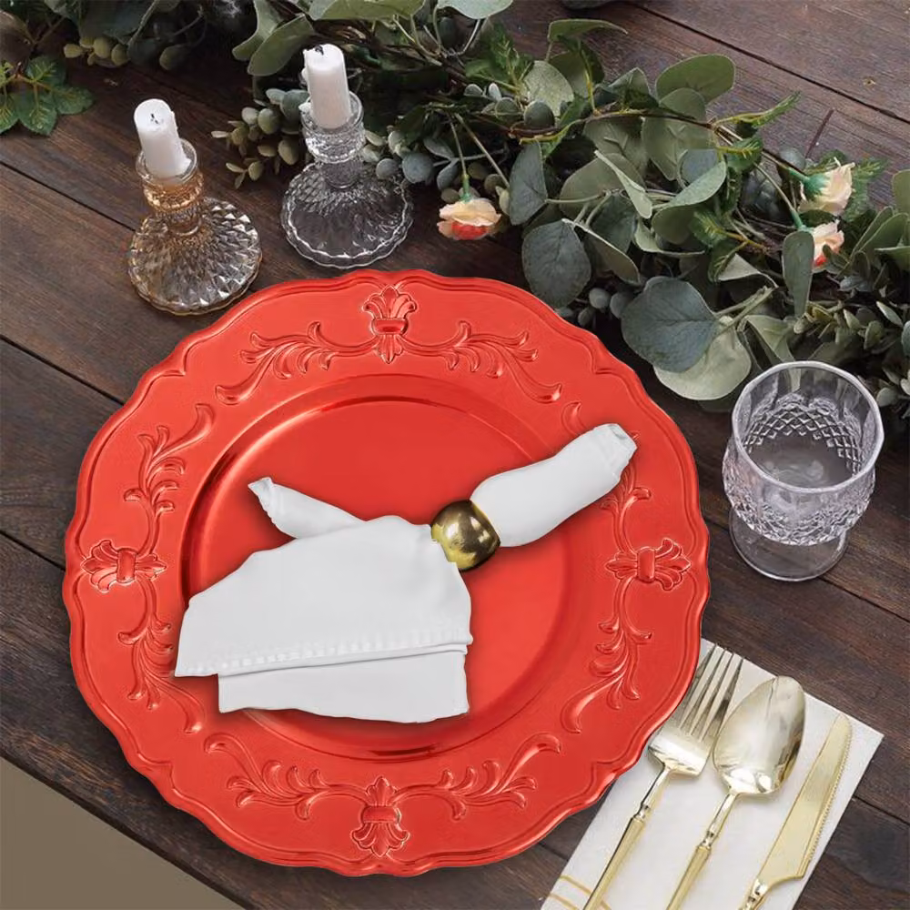 Orsina Red Baroque Floral Charger Plate Set of 4, Diameter: 33 cm – 4