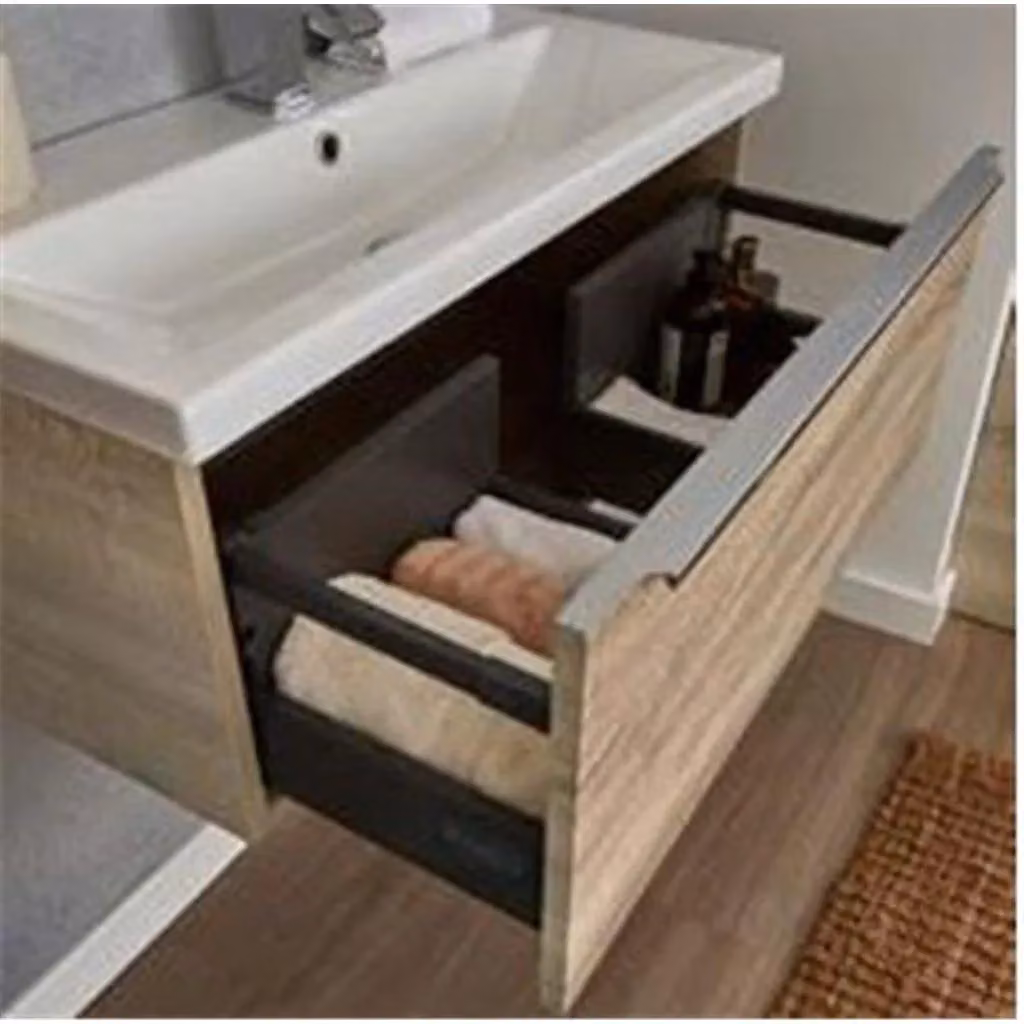 Clifton Sonoma Oak Wall Hung Drawer Unit and Twin Ceramic Basin in Light Oak, W: 120 cm, D: 35.5 cm, H: 37.5 cm – 2
