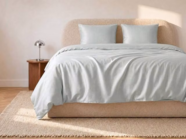 Vente-unique Mako Satin Bed Linen Set in Grey, 300 Thread Count, includes Duvet Cover 240 x 220 cm and 2 Pillowcases 140 x 200 cm