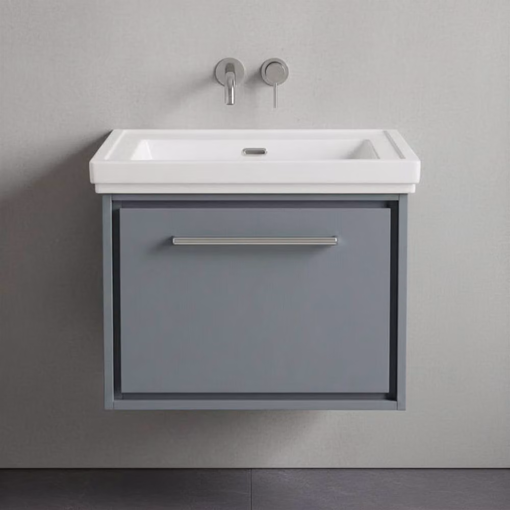 Balterley Wall Hung Single Drawer Bathroom Vanity with Fireclay Basin, Grey, W: 60.0 cm, D: 47.1 cm, H: 49.7 cm – 2