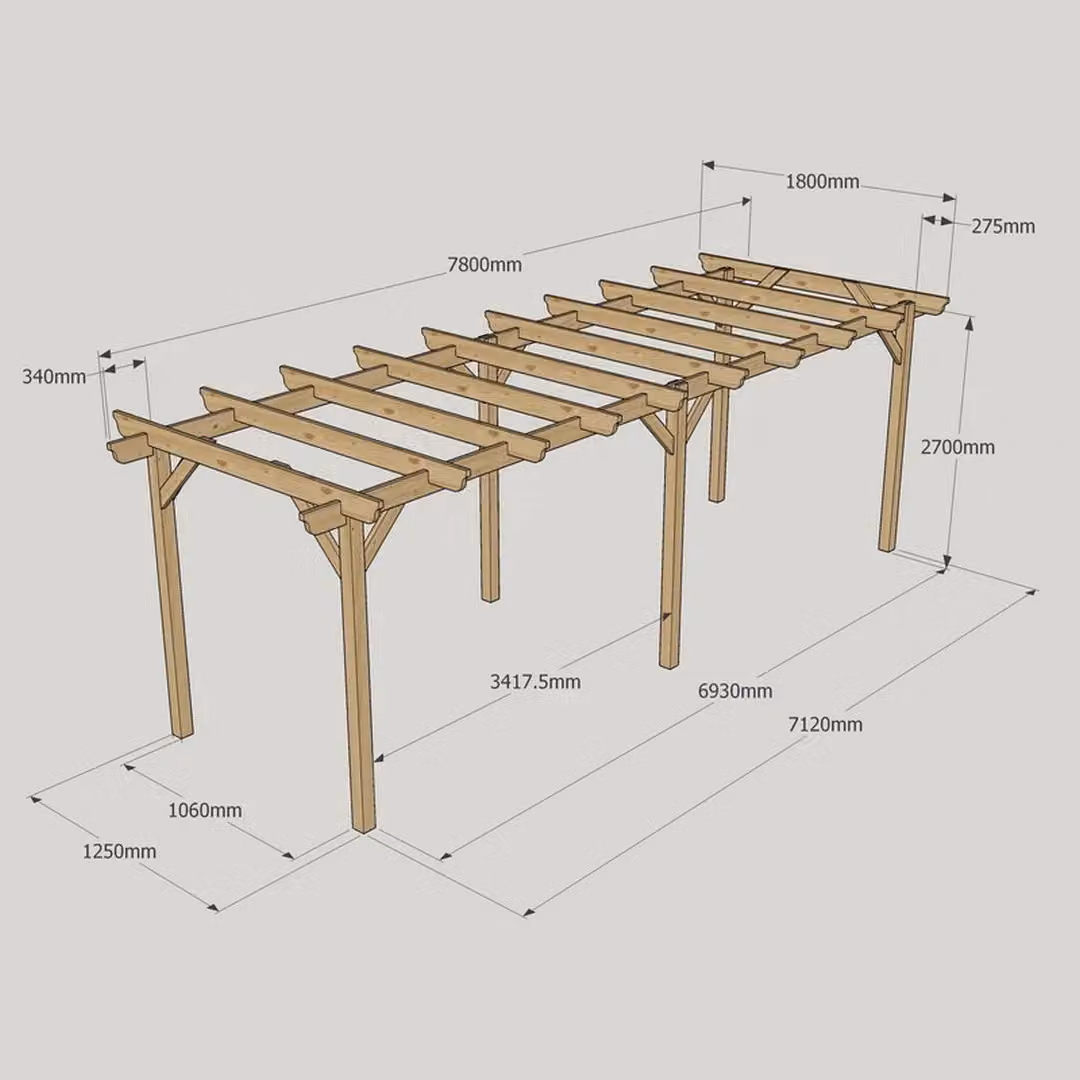 Rutland County Garden Furniture Ltd 6 Post Garden Pergola in Rustic Brown Wood, W: 780 cm, D: 180 cm, H: 270 cm – 4