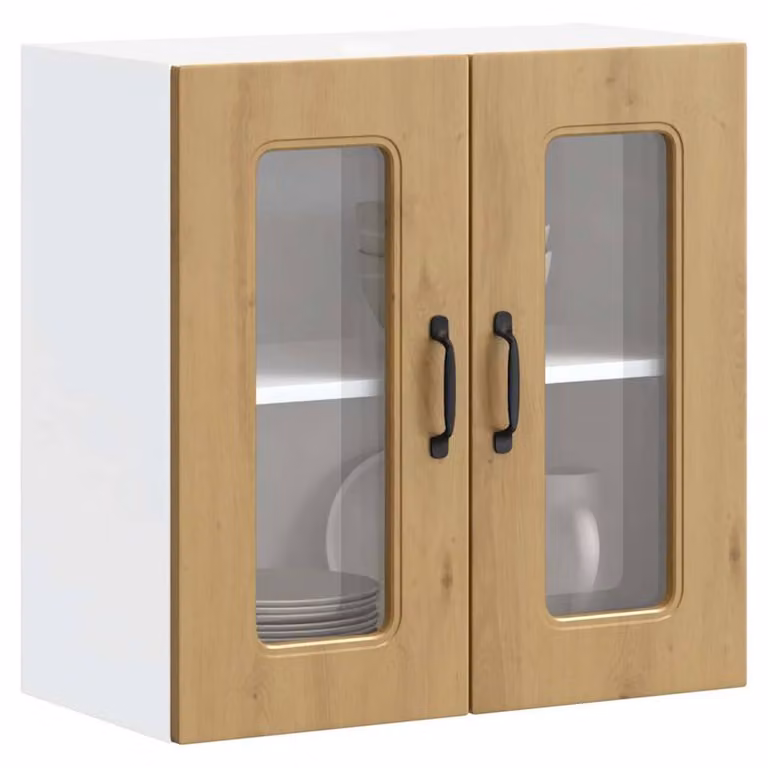Berkfield Home Lucca Wall Mounted Kitchen Cabinet with Glass Doors, High Gloss White and Brown Wood