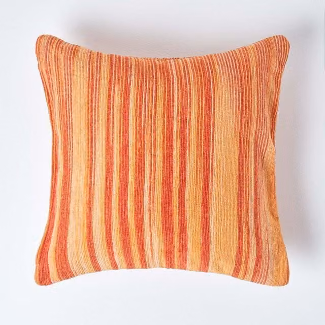 Homescapes Orange Cotton Chenille Tie Dye Square Cushion Cover, W/D/H: 45 x 45 x 45 cm