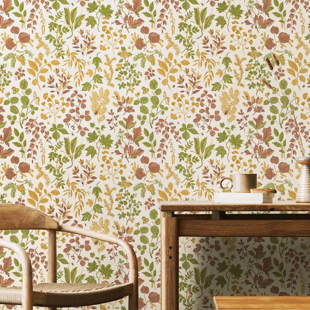 Hoopla Walls Botanical Leaves Ginger & Olive Multicolour Floral Wallpaper, 10m Roll – 2