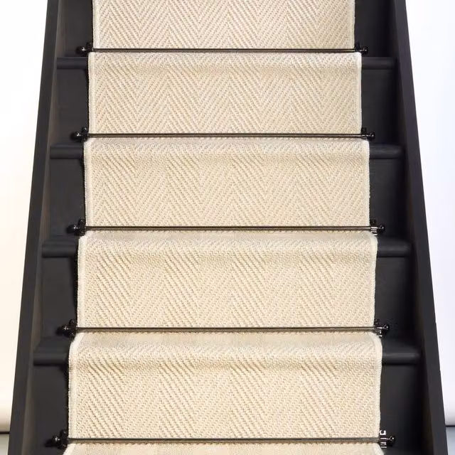 RainbowHome New England Ivory Herringbone Stair Runner with Grey Self-Colour Edge, W/D: 20 x 12 cm – 1