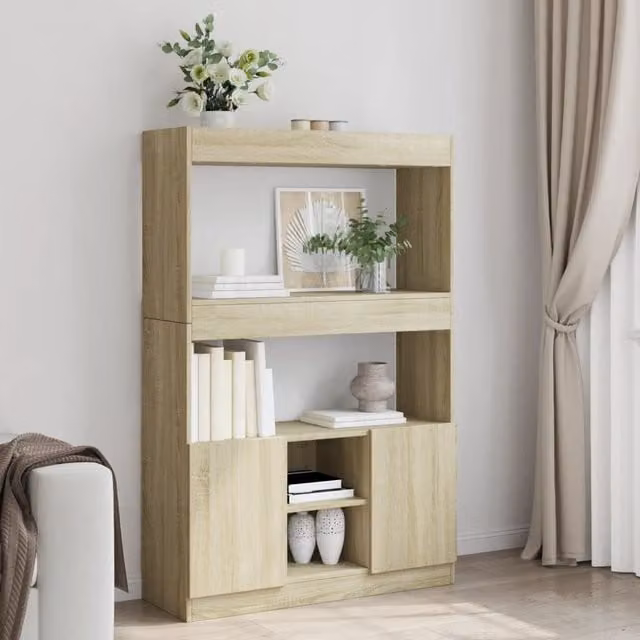 Berkfield Home Sonoma Oak Highboard in Brown, W/D/H: 92 x 33 x 140 cm