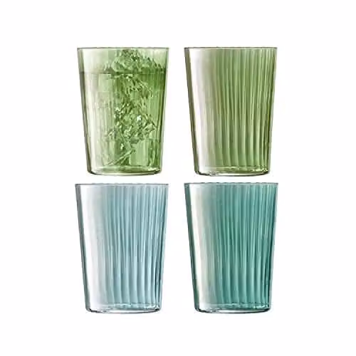LSA International Gems Green Striped Glass Tumbler, Set of 4, 560ml