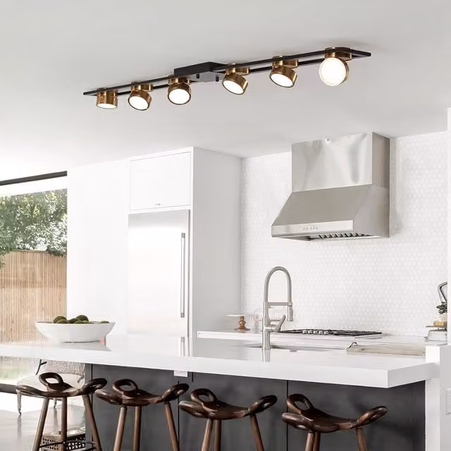 Garwarm Modern Dimmable LED Ceiling Light in Black and Gold/Brass for Living Rooms