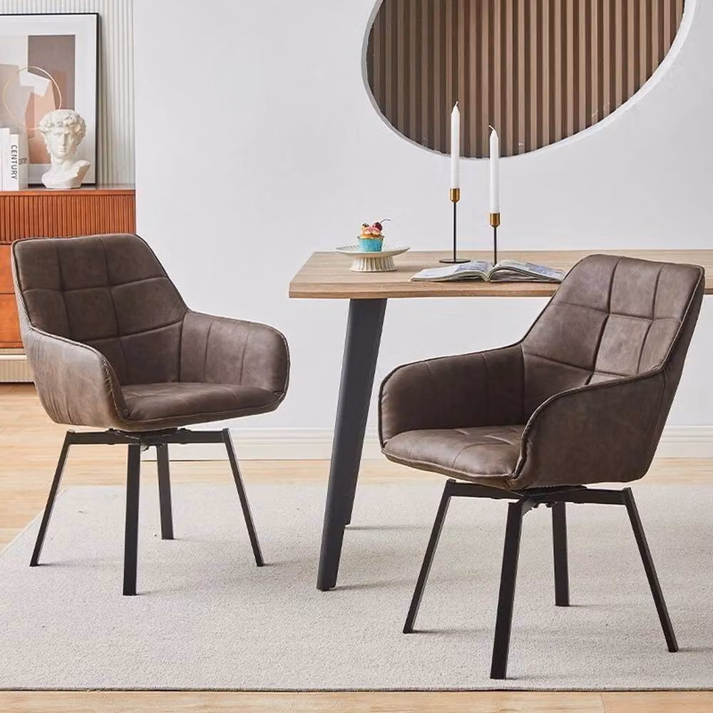 KORVIXA Set of 2 Brown Synthetic Leather Swivel Dining Chairs with Padded Seats – 3